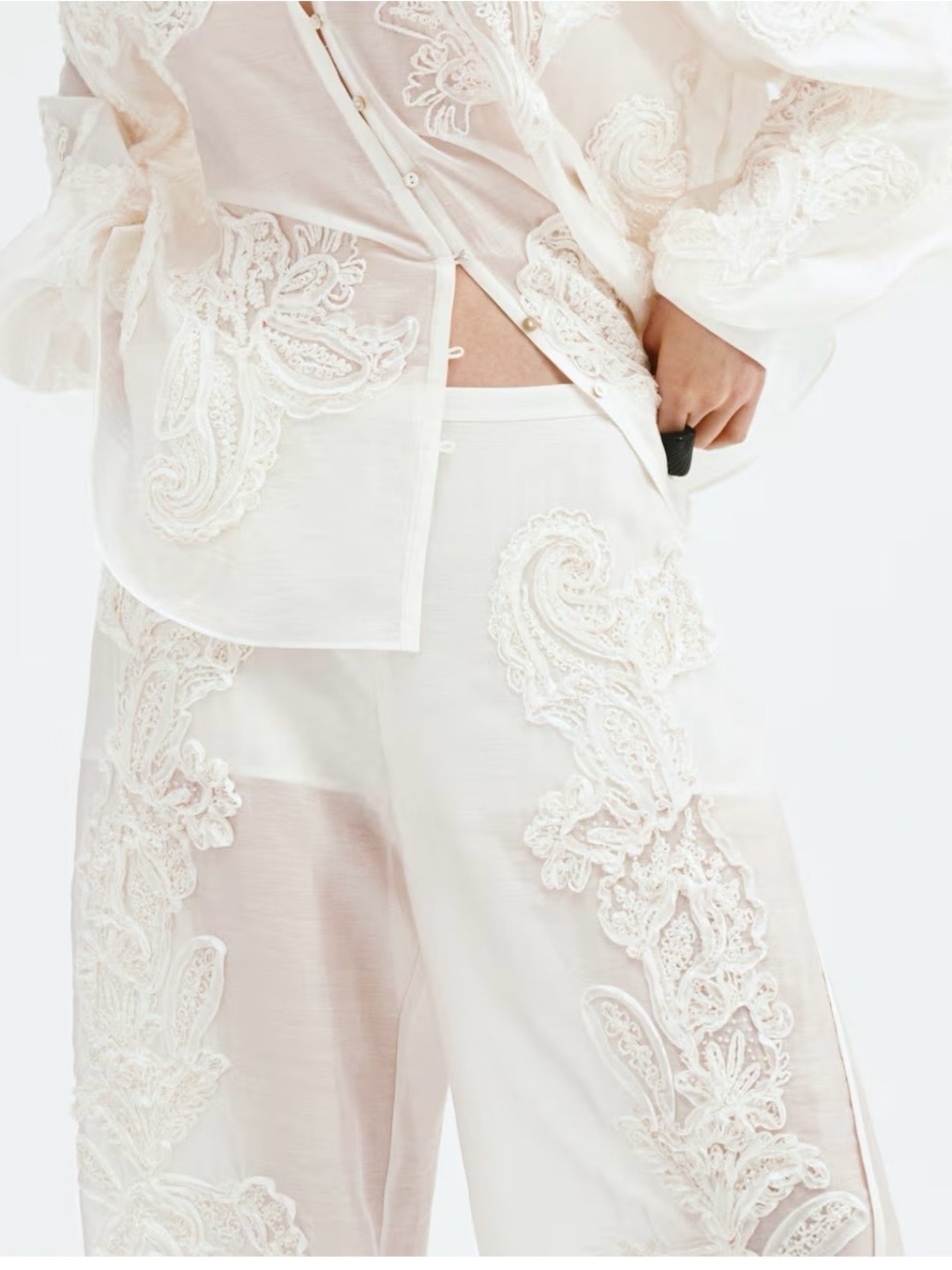 NWT. H&M Edition S/S 2026 Appliqued Barrel-Leg Pants (white) Sz 16 - Picture 2 of 9